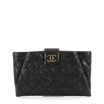 Chanel Coco Pleats Clutch Quilted Glazed Caviar Black 2903402