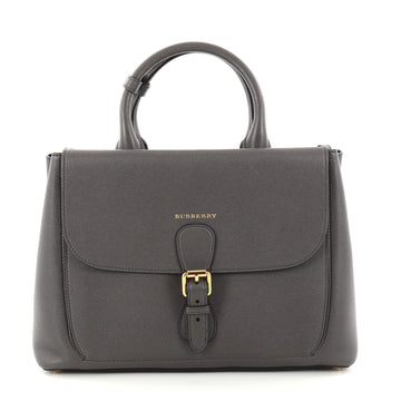 Burberry Saddle Convertible Satchel Leather Medium Gray 2906001