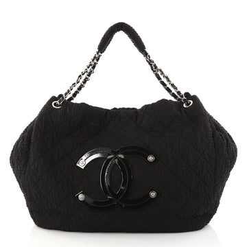 Chanel Cloquee Accordion Hobo Quilted Nylon Large Black 2907802