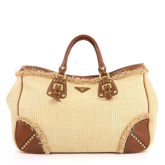 Buy Prada Paglia Tote Raffia with Leather Large Brown 2908005