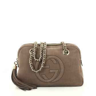Gucci Soho Chain Zipped Shoulder Bag Nubuck Small Brown 2908204