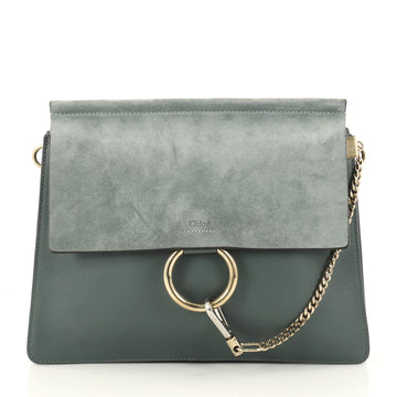 Chloe Faye Shoulder Bag Leather and Suede Medium Blue 2909802
