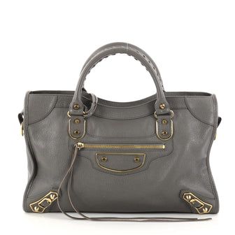 Balenciaga City Classic Metallic Edge Handbag Leather Gray 2910101
