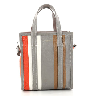 Balenciaga Bazar Convertible Tote Striped Leather XS Gray 2919601
