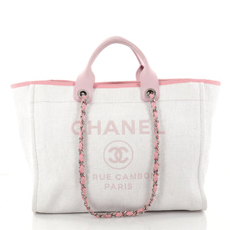 Chanel Deauville Chain Tote Canvas Large White 2919801