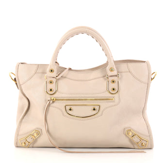 Balenciaga City Classic Metallic Edge Handbag Leather Medium Neutral 2921601