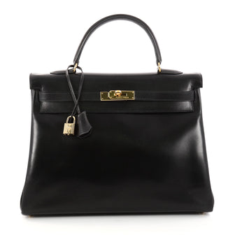 Hermes Kelly Handbag Black Box Calf with Gold Hardware 2921901