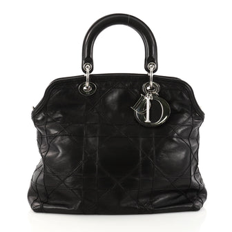 Christian Dior Granville Satchel Cannage Quilt Leather Black 2923002