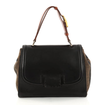 Fendi Silvana Bag Leather with Pequin Striped Canvas Small Black 2923004