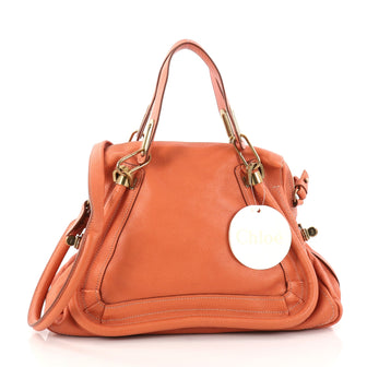 Chloe Paraty Top Handle Bag Leather Medium Orange 2923009