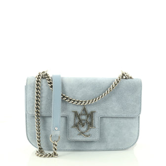 Alexander McQueen Insignia Chain Flap Bag Suede Medium Blue 2923101
