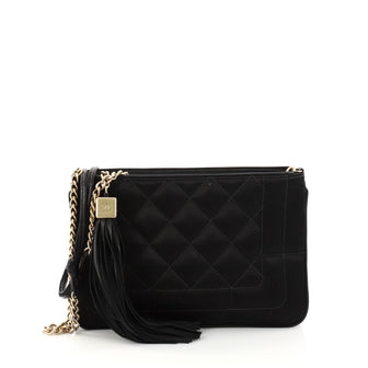 Chanel Tassel Shoulder Bag Quilted Satin Small Black 2924301