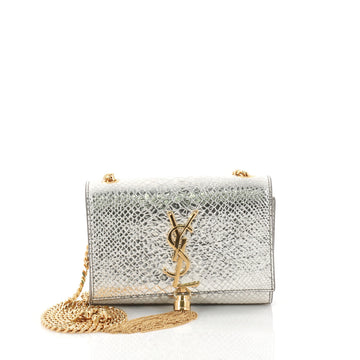 Saint Laurent Classic Monogram Tassel Crossbody Bag Python Embossed Leather Small Silver 2925504