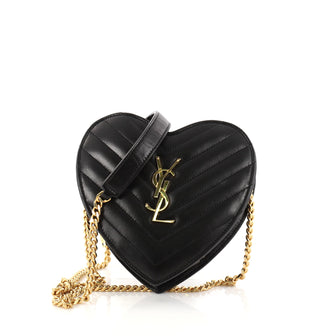 Saint Laurent Love Heart Chain Bag Matelasse Chevron Leather Small Black 2925509