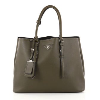 Prada Cuir Covered Strap Double Tote Saffiano Leather green 2926101