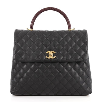 Chanel Coco Top Handle Bag Quilted Caviar with Lizard 2926501