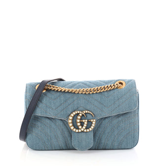 Gucci Pearly GG Marmont Flap Bag Matelasse Denim Small 2928501