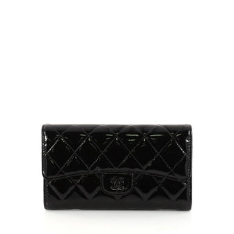 Chanel L Flap Wallet Quilted Patent Long Black 2928801