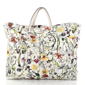 Gucci Open Tote Flora Canvas Large White 2935101