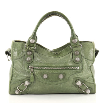 Balenciaga City Giant Studs Handbag Leather Medium Green 2935602