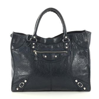 Balenciaga Work Classic Studs Handbag Leather Blue 2935902