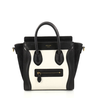 Celine Bicolor Luggage Handbag Grainy Leather Nano Black 2937701