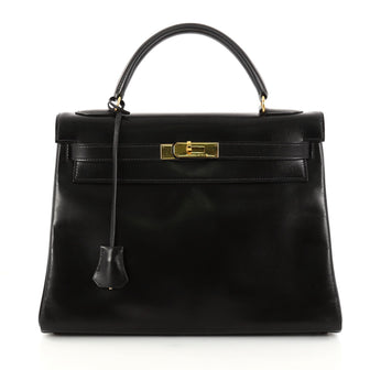 Hermes Kelly Handbag Black Box Calf with Gold Hardware 2938901