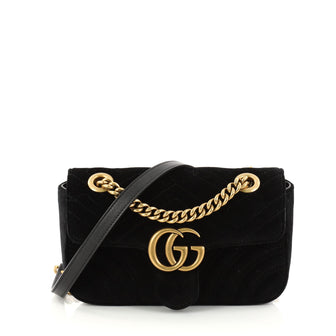 Gucci GG Marmont Flap Bag Matelasse Velvet Mini Black 2939702