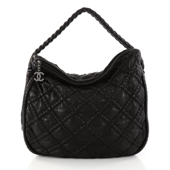 Chanel Hidden Chain Hobo Quilted Lambskin Large Black 2940407