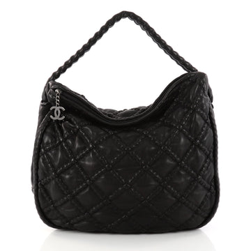 Chanel Hidden Chain Hobo Quilted Lambskin Large Black 2940407