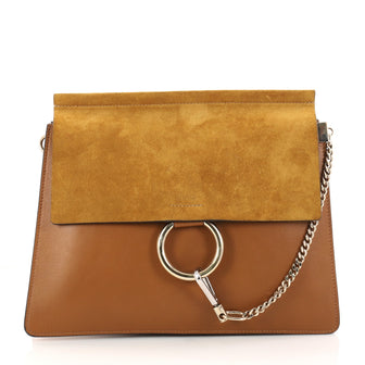 Chloe Faye Shoulder Bag Leather and Suede Medium Brown 2941501