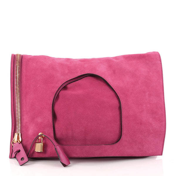 Buy Tom Ford Alix Fold Over Bag Suede Large Pink 2942701