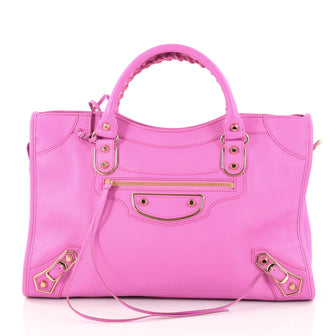 Balenciaga City Classic Metallic Edge Handbag Leather Medium Pink 2943803