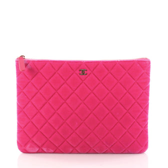 Chanel O Case Clutch Quilted Velvet Medium Pink 2944804