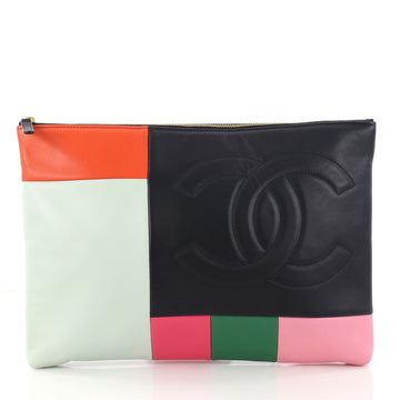 Chanel CC Zip Pouch Colorblock Leather Large Blue 2946203