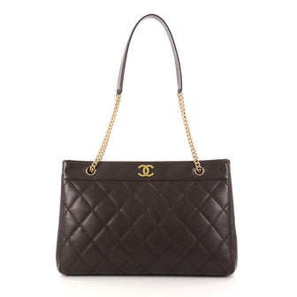 Chanel Vintage Chain Tote Quilted Caviar East West Brown 2947701