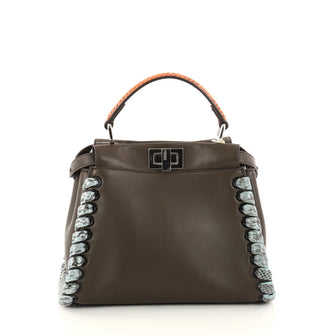  Fendi Peekaboo Handbag Leather with Python Whipstitch Brown 2948201