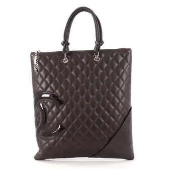 Chanel Cambon Flat Tote Quilted Leather Brown 2948402