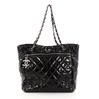 Chanel CC Charm Tote Quilted Patent Vinyl Large Black 2951301