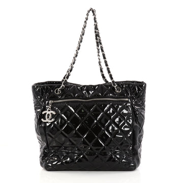 Chanel CC Charm Tote Quilted Patent Vinyl Large Black 2951301