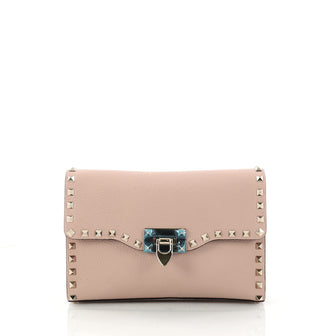 Valentino Rockstud Flip Lock Flap Bag Leather Medium Pink 2952801