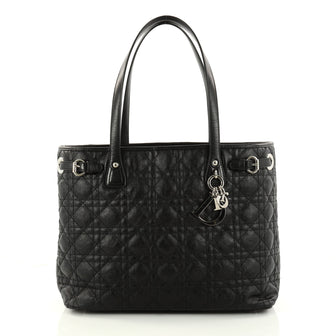 Christian Dior Panarea Tote Cannage Quilt Canvas Small Black 2954901
