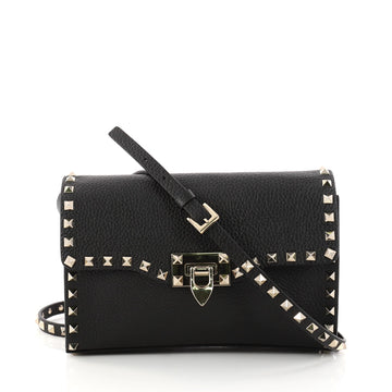 Valentino Rockstud Flip Lock Flap Bag Leather Medium Black 2955801
