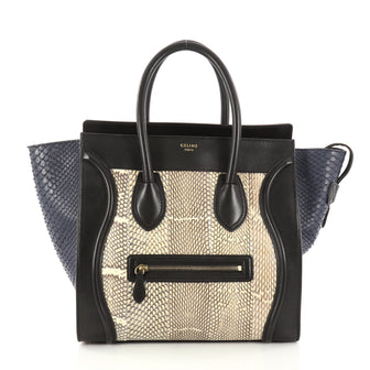 Celine Bicolor Luggage Handbag Python and Leather Mini Black 2957301