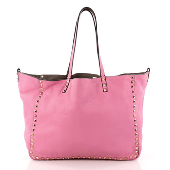 Valentino Rockstud Reversible Convertible Tote Leather Pink 2958101
