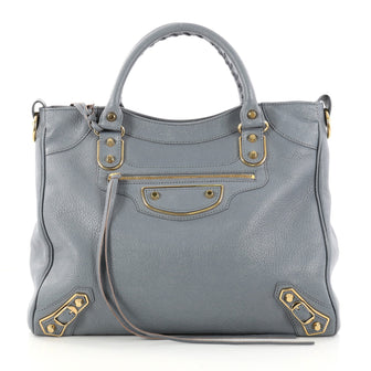  Balenciaga Velo Classic Metallic Edge Handbag Leather Blue 2958501