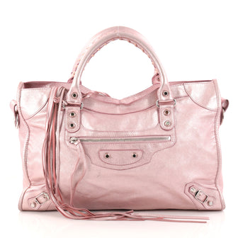 Balenciaga City Classic Studs Handbag Leather Medium Pink 2959305