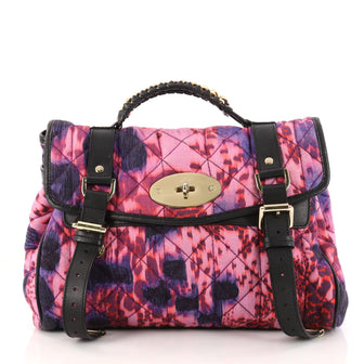 Buy Mulberry Alexa Satchel Quilted Printed Denim Medium Pink 2963401