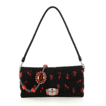 Miu Miu Crystal Clutch Matelasse Printed Fabric Medium Black 2963701
