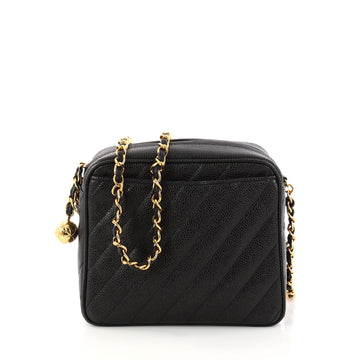 Chanel Vintage Pocket Camera Bag Diagonal Quilted Caviar Black 2964401